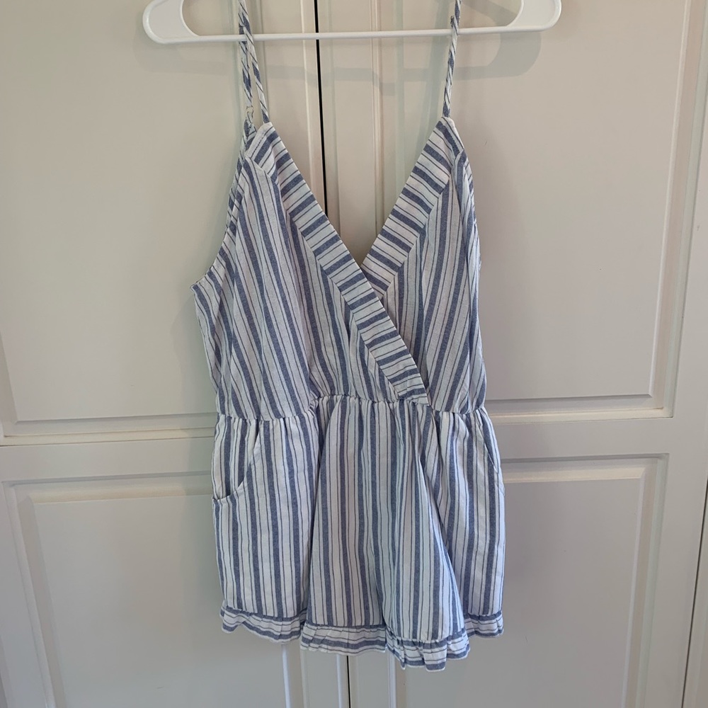 White and blue stripped romper